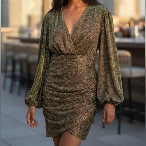 Fashion Nova Sparks Fly Metallic Midi Dress - Gold Small 
Holiday retro goddess - Picture 3 of 6